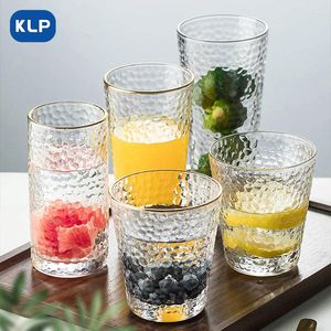 Wijnglazen KLP 1 PCS Loodvrij kristalglas met gouden rand en hamerpatroon voor watersap koffie thee drankje Nonpouring