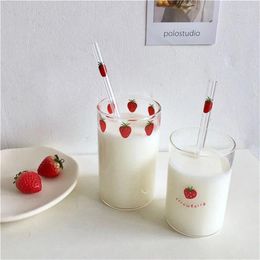 Verres à vin filles coréennes coeurs Fruits fraises tasses en verre lait café imprimé eau résistante à la chaleur