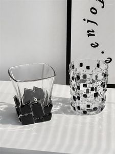 Verres à vin Style coréen Design de Niche créatif verre de cristal léger luxe Ins noir gemme jus de lait tasse à café maison Vintage whisky