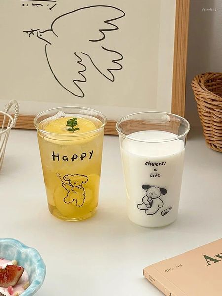 Verres à vin Style coréen tasse d'eau en verre Transparent INS mignon dessin animé chien moderne Simple tasses à lait petit déjeuner café ami cadeau
