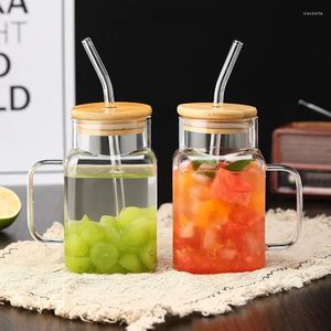 Wijnglazen grote capaciteit stro glas beker 20 oz ins wind huishouden hoog borosilicaat met handgreep waterkantoor deksel