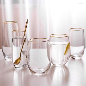 Copas de vino Copas de jugo transparentes grandes Vidrio transparente con borde dorado Vasos de cristal sin plomo Copa de agua de fondo grueso