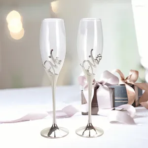 Wijnglazen LASODY Kristal Champagne Fluiten Zilveren Bruiloft Mr Mrs Toasting Cups Cadeausets voor koppels Verloving