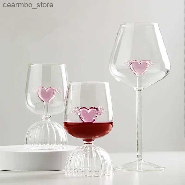 Tasse de verres à vin avec du coeur rose Desin gagne les lasses de vin Anel oblet ins style rouge Juice Water Champane Wine cocktail oblet l49