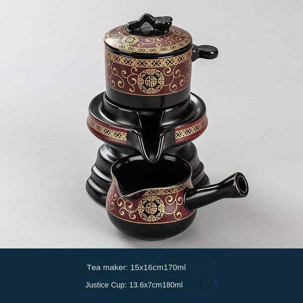 Copas de vino Lazy Half Automatic Creative Stone Mill Giratorio Water Out Kung Fu Tea Maker Set Tetera de cerámica Teaware 231216