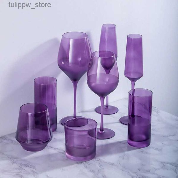 Verres à vin verres à vin en verre en cristal sans plomb Retabolique à la maison Big Belly Gobblet Bordeaux Lu Luxury Charme Purple Bourgogne Whisky Cup L240323