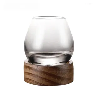 Wijnglazen Loodvrije glazen beker Thuis drinkgerei Whisky met houten houder voor sterke drank Bourbon 350 ml