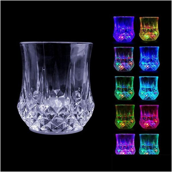 Verres à vin LED clignotant brillant bière verre tasse tasse eau liquide activé lumière lumineuse fête bar boissons tasses livraison directe maison Dhmiw