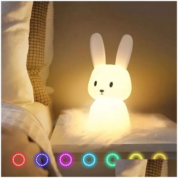 Verres à vin LED Veilleuse Sile Lapin Tactile Capteur Lampe Mignon Animal Chambre Décor Cadeau Pour Enfant Bébé Enfant Table Maison Drop Livrer Dh9Cn