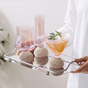 Wijnglazen Lichte luxe roze, met diamanten ingelegde kristallen glazen hoge champagnerode cocktail