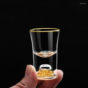 Verres à vin Coupe à liqueur 10 ml S Verre Feuille d'or Tasses à rebord Design peint Petit haut de gamme Transparent