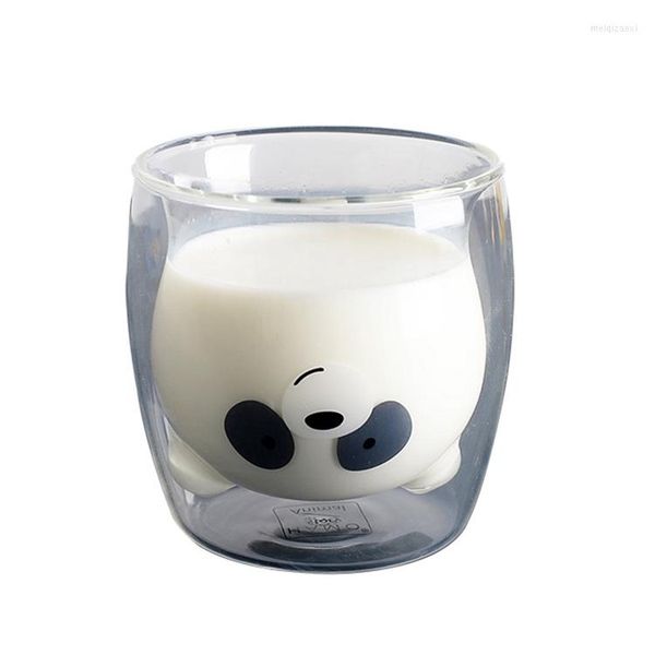 Verres à vin Belle Panda Double Paroi En Verre Tasse 250 ml Ours Bière Creative Matin Lait Jus Résistant À La Chaleur Tasse S