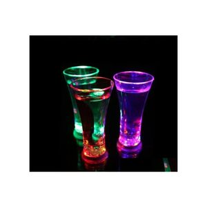 Copas de vino Copa de cerveza luminosa Vidrio de alto brillo Luces de agua Colorf Led Copas para beber Fiesta Noche Bar Tazas Regalo de San Valentín 6 4Jc Otbiv