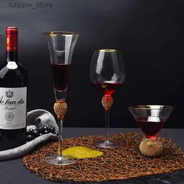 Verres à vin Verre à vin en cristal de luxe avec bordure dorée fête de mariage boisson vin diamant flûte à champagne verre à cocktail verre à vin rouge L240323