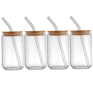 Copas de vino Mason Jar, tazas con tapa de bambú y paja de cristal, diseño de boca ancha, portátil, para té de burbujas, zumo de café helado, 4 Uds.