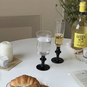 Verres à vin médiéval INS, verre à gobelet Vintage français, Base noire, Champagne rétro, décoration de maison