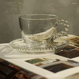 Wijnglazen Middeleeuwse transparant glas Kraal Handgreep Cup Franse koffieschotel Melk watermeisje Hart eenvoudig
