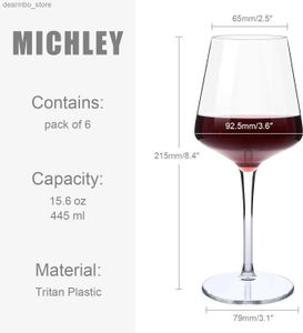 Verres à vin Michley MODERNE RED WINE LASSES Ensemble de 6 (15 oz) tasses de vin blanc en plastique Tritan réutilisable pour le L49