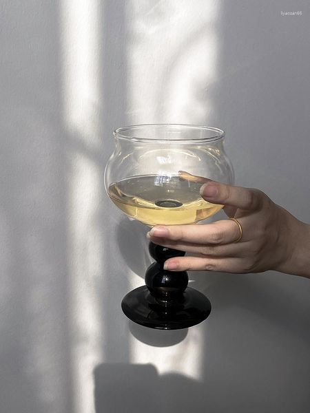 Verres à vin Milieu Ancien Champagne Verre Perle Poignée Rouge Mojito Noir Gobelet Transparent
