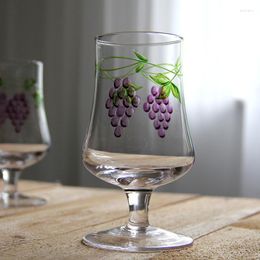 Wijnglazen Midden Oud Rood Glas Prachtige Goblet Vintage Handgemaakte Geschilderde Druif Elegante Cocktail Home Party Bar Drinkware