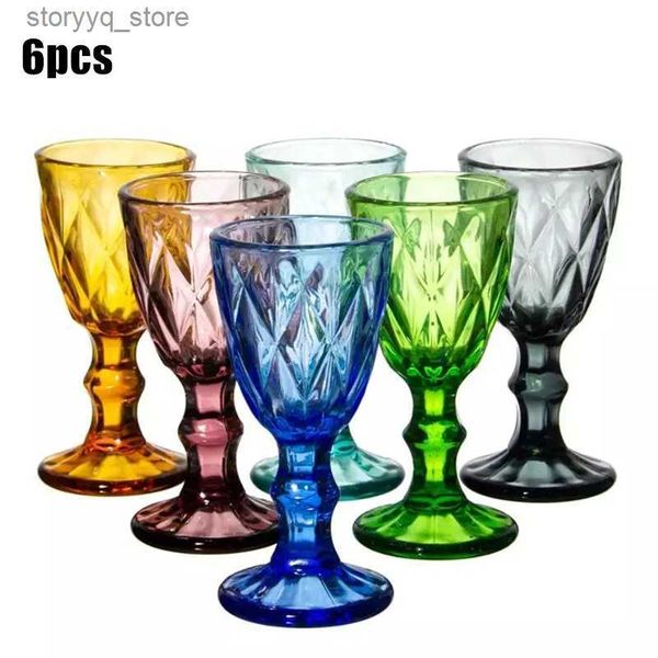 Verres à vin Mini Vodka Coupe Verre À Vin Multicolore Relief Diamant Jus Tasse 6 pcs/lot 40 ml Gobelet Banquet De Noce Vin Spiritueux Verres Q231115