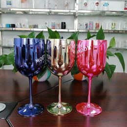 Wijnglazen MOET 16 oz 4 kleur Red Plastic Cup Elektroplating Goblet Bil Camping Familie Gebieden Juice Champagne Glass 230814