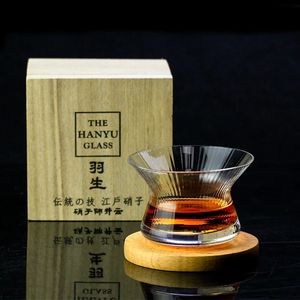 Verres à vin Neat Japon EDO Cristal Whisky Cappie Hanyu Bol en verre Tasse rotative à rayures Orge-bree Verre à vin Snifter Bois Boîte-cadeau 231009