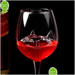 Wijnglazen Nieuw ontwerp Goblet Whisky Glass Dinner Decorate Handgemaakt kristal voor feest ingebouwde haaienwijndruppel levering DH8Q6