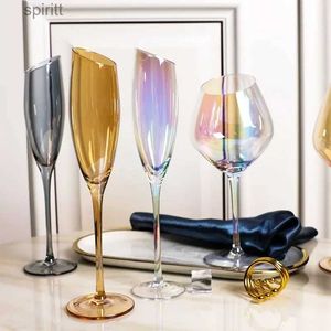 Verres à vin Nouveau pied haut coupe Oblique verre à vin lumière de luxe coloré fumée cendres ambre vin tasse Champagne verre Restaurant verre YQ240105