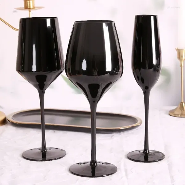 Copas de vino nórdicas creativas para el hogar, copa de cristal negra sin plomo, copa de champán, luz de lujo, Retro, multiusos