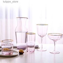 Verres à vin Nordique créatif rose verre à Cocktail sans plomb cristal maison Champagne verres à vin ensemble gobelet jus eau tasse bord doré bouilloire L240323