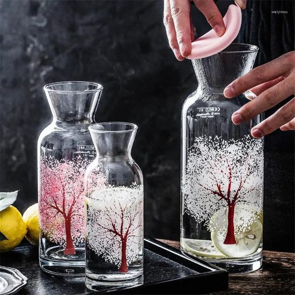 Copas de vino Vidrio nórdico que cambia de color Taza de agua de flor de cerezo Creativa Botella de jugo de leche resistente al calor Taza de té transparente Drinkware