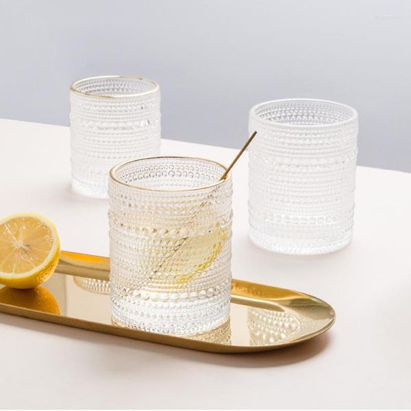 Copas de vino nórdicas con relieve dorado, copa de cóctel creativa transparente, té de la leche, café, whisky, cerveza, decoración personalizada para el hogar