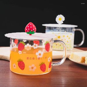 Verres à vin nouveau-petit-petit-déjeuner tasse de fraises de dessin animé avec couvercle de ménage transparent buvant du jus de lait de grande capacité