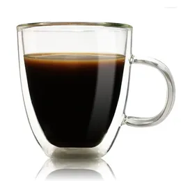 Verres à vin originalité Double paroi en verre 350ML, tasses à café avec poignée, Cappuccino Latte, tasses à lait, tasse à thé d'eau froide pour le bureau
