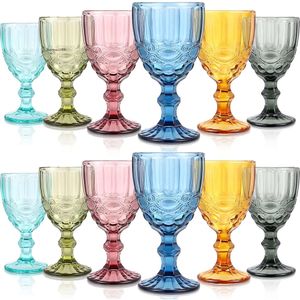 Wijnglazen oz gekleurde glazen beker met stengel ml vintage patroon emed romantische drinkware voor feest bruiloft druppel delive