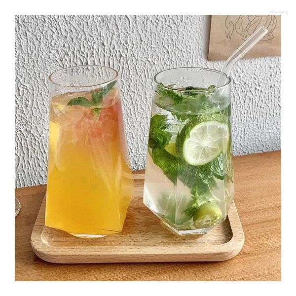 Copas de vino Personalidad Copa de agua de vidrio en forma de diamante Cazas de jugo creativas transparentes Combres de té de fruta de gran capacidad para el hogar