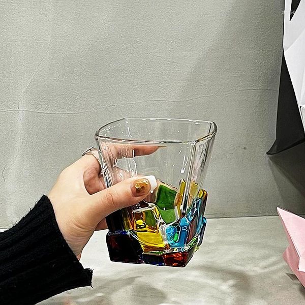 Verres à vin personnalisés créatifs peints à la main, verre carré en verre de cristal, tasse d'eau de jus