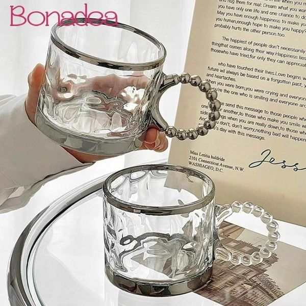 Copas de vino, taza personalizada con cuentas de plata, tazas con orejas grandes, tazas de café con leche americana helada, taza de agua de vidrio de alta gama, herramienta para el hogar