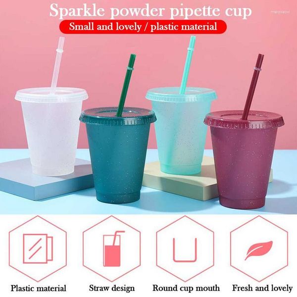 Copas de vino Copa de paja de plástico Lentejuelas Brillo Burbuja Colorido Café Jugo Leche Agua Vasos de vidrio con pajitas para niña Conjunto de señora