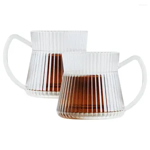 Verres à vin Tasses à café en verre premium avec poignée 2 pack 12 onces classiques rayures verticales tasses à thé transparent