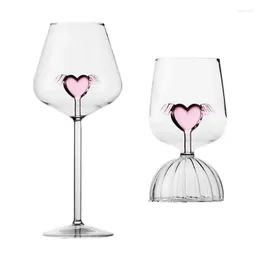 Verres à vin, gobelet à Cocktails rouge, tasses en verre avec cœur d'amour 3D, accessoires de cuisine à Champagne multifonctionnels