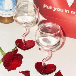 Wijnglazen rode hart bodem glazen geleid mok champagne beker borosilicaat warmtebescherming cocktail valentijnsdag