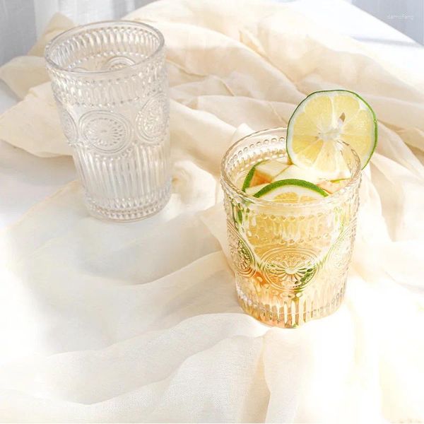 Copas De Vino Relieve Girasol Vidrio Transparente Taza De Jugo Agua De Alta Apariencia Instagram