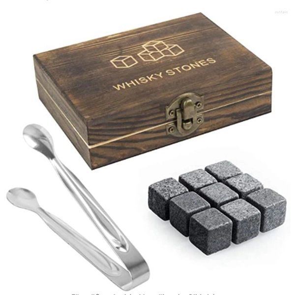 Copas de vino, venta al por menor, juego de regalo de piedra para whisky, piedras para whisky en caja de madera de lujo, regalos para hombres, mantienen el Bourbon frío