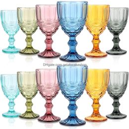 Verres à vin Coupe en verre coloré rétro Décoration de mariage Perle verte Gobelet en relief Jus de lait Mousseux Champagne Drop Livraison Hom Dhd4Q