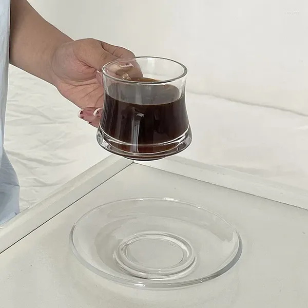 Verres à vin Tasse réutilisable avec une soucoupe tasses en verre de luxe pour le café bon service à thé tasse à expresso service à thé barre thermique glacée froide