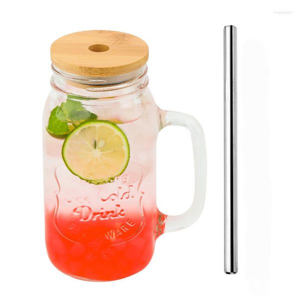 Verres à vin réutilisables jus de fruits cool bouteille à boire dégradé à l'ancienne 16 oz Mason Jars tasse tasses avec poignées couvercle en bambou paille