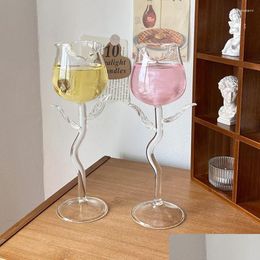 Wijnglazen Rose Cocktail Glass Goblet Flower Drinkware Set van 2 Crystal Champagne Flutes Cluts Cluts Red Red Drop Delivery Home Garden Kitch Dhae5