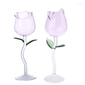 Wijnglazen Rose Flower Goblet Glass Hand geblazen kristallen champagne fluiten stijlvol rood sap voor feestkeukenbargereedschap